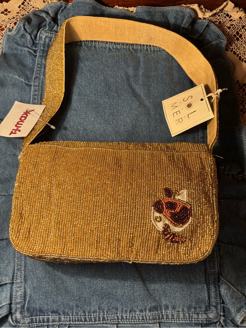 T.J.Maxx Gold Beaded Crossbody Bag with Cat Embroidery - Picture 5 of 6